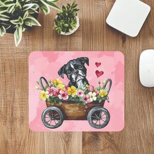 Kawaii Boston Terrier Puppy In Flower Cart Computer Mouse Pad Handmade